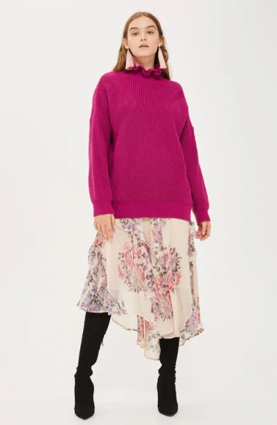 Topshop Frill Neck Sweater In Pink