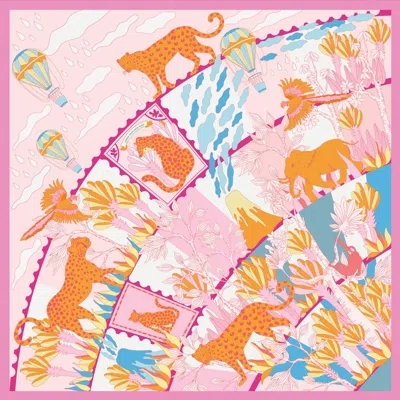 Jessie Zhao New York Double Sided Silk Scarf Of Around The World In Pink