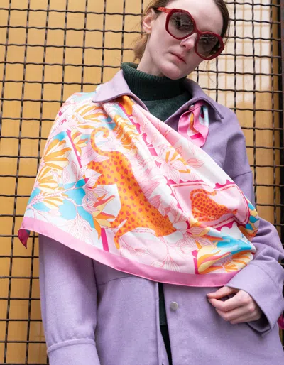 Jessie Zhao New York Double Sided Silk Scarf Of Around The World In Pink