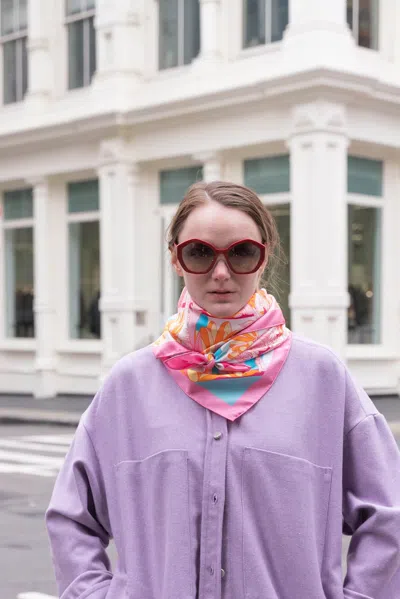 Jessie Zhao New York Double Sided Silk Scarf Of Around The World In Pink