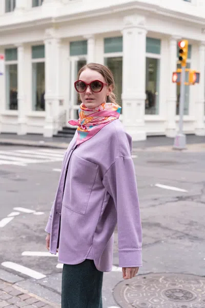 Jessie Zhao New York Double Sided Silk Scarf Of Around The World In Pink