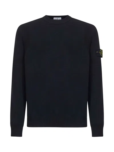 Stone Island Lightweight Wool Crew Neck Sweater In Blue