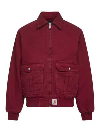 Carhartt Collared Jacket With Ribbed Cuffs And Hem In Red