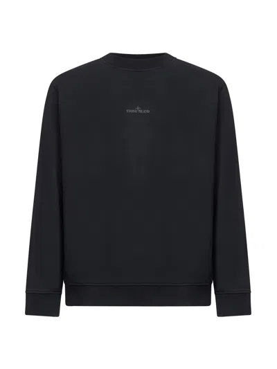 Stone Island Crew Neck Long Sleeve Ribbed Sweater In Black