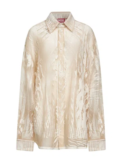 Diesel C-overy-qmbr Printed Sheer Shirt In Black