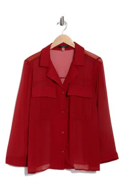 T Tahari Long Sleeve Crop Utility Button-up Shirt In Red