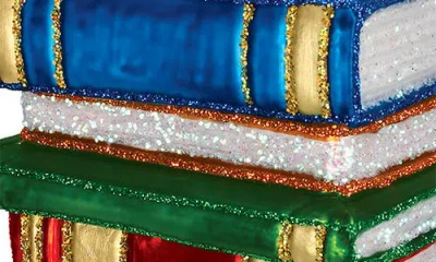 Old World Christmas Stack Of Books Glass Ornament In Multi