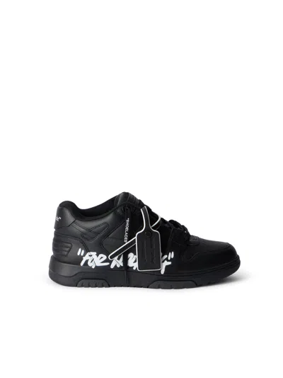 Off-white Out Of Office Black Low Top Sneakers With Arrow Patch In Leather Man In Multi