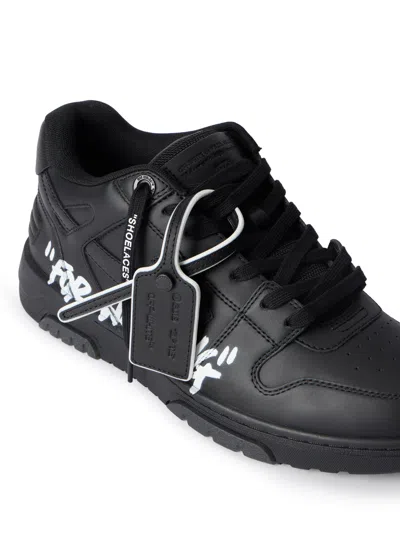 Off-white Out Of Office Black Low Top Sneakers With Arrow Patch In Leather Man In Multi