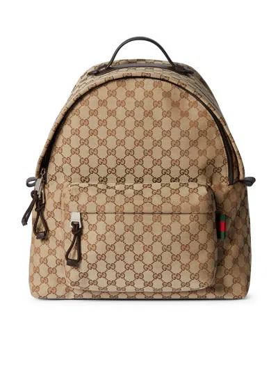 Gucci Medium Gg Backpack With Web In Nude