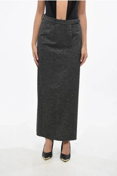 Cri.da Metallic Effect Maxi Skirt With Split In Gray