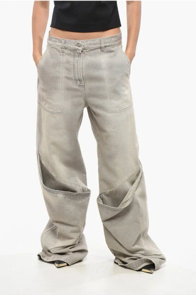 Attico Wide Leg Jeans With Maxi Pockets In Gray