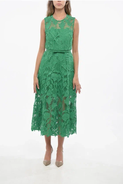 Self-portrait Lace Sleeveless Midi Dress In Green