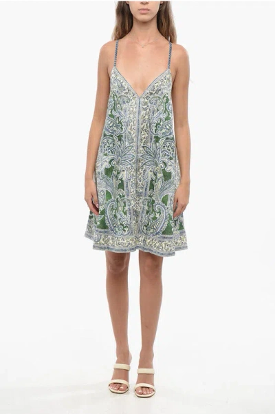 Zimmermann Linen Bandana Motif Ottie Swing Slip Dress In Gray