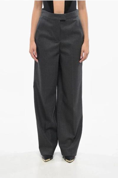 Fendi Wool Striped Pants With Hidden Closure In Gray