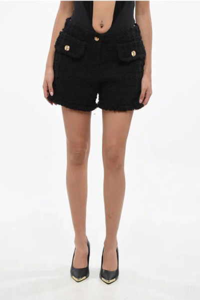 Versace Boucle' Shorts With Double Pockets And Logo-buttons In Black