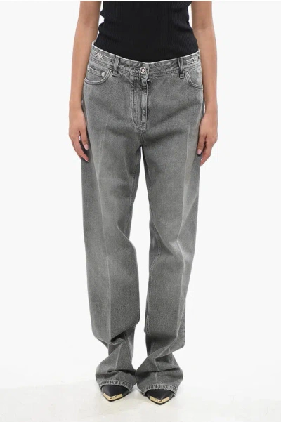 Versace Raw Cut Stonewashed Jeans In Gray
