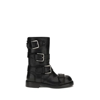 Dolce & Gabbana Leather Boot With Buckles In Animal Print
