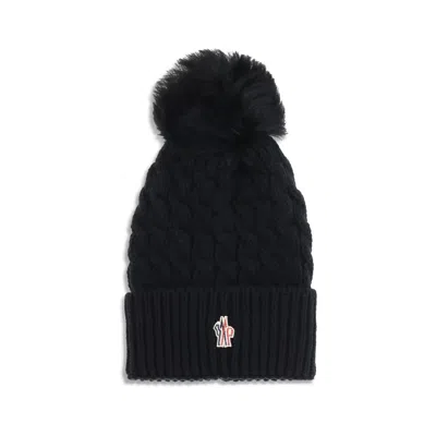 Moncler Wool Hat Featuring Cable Knit And Pom Detail In Black