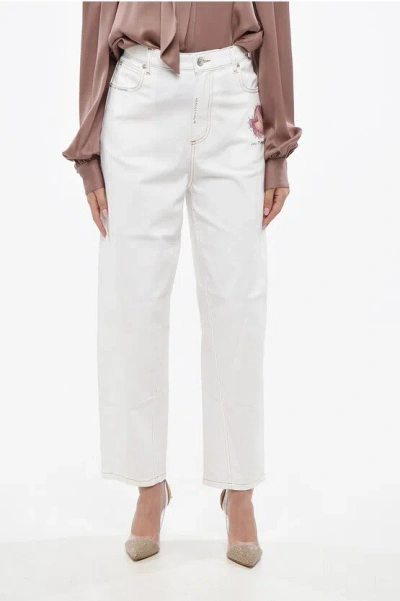 Marni Wide Leg 5 Pockets Pants With Logo-button In White