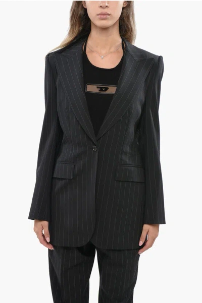 Dolce & Gabbana Virgin Wool Pinstriped Peak Lapel 1-button Blazer In Black