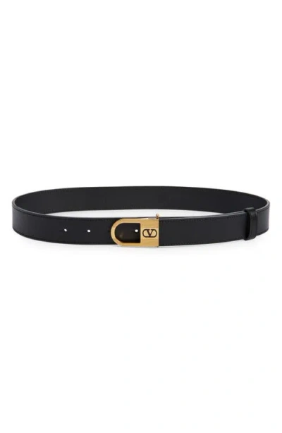 Valentino Garavani Vlogo Signature Belt In Shiny Calfskin 30 Mm With Enamelled Logo Detail Woman Bla In Black