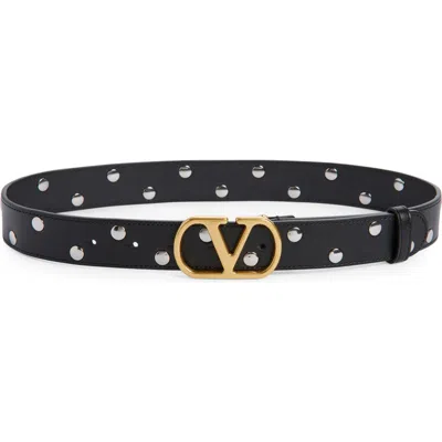 Valentino Garavani Vlogo Signature Belt In Shiny Calfskin 30 Mm Woman Black 100 In Black