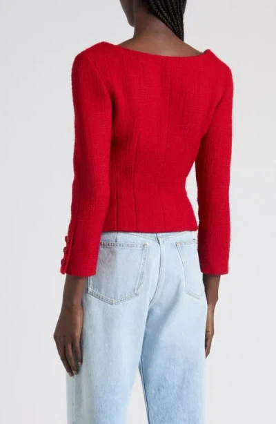 Valentino Womens Bow-embroidered Scoop-neck Tweed Jacket Paris In Red