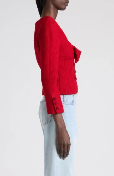 Valentino Womens Bow-embroidered Scoop-neck Tweed Jacket Paris In Red