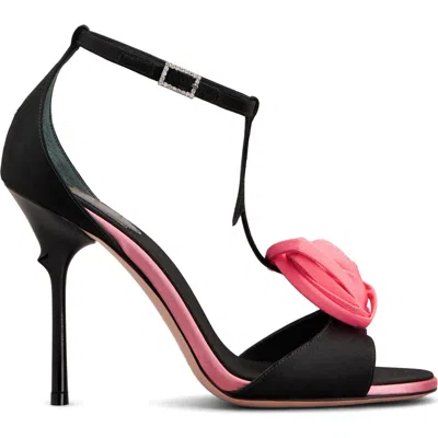 Roger Vivier Rose Vivier Satin T-strap Sandal In Black