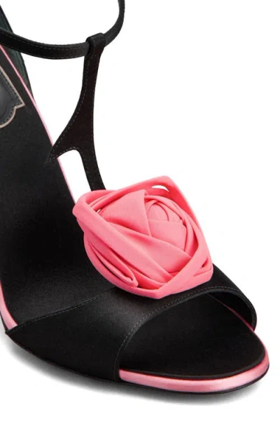 Roger Vivier Rose Vivier Satin T-strap Sandal In Black