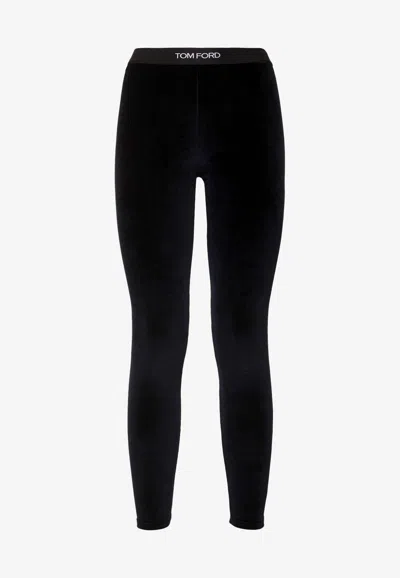 Tom Ford Black Logo-waistband Tights In Blue