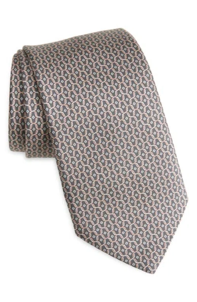 Canali Geometric Silk Tie In Brown