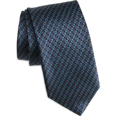 Canali Geometric Pattern Silk Tie In Blue