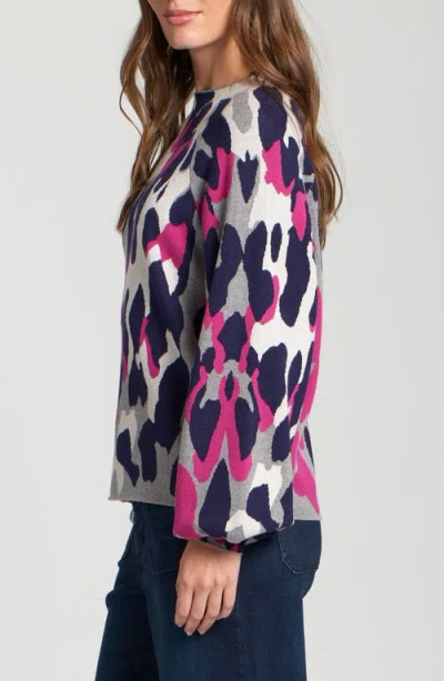 Apny Leopard Funnel Neck Top In Navy Multi In Multi