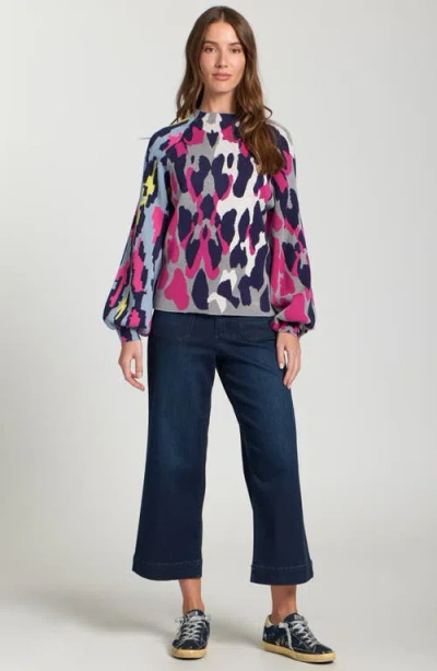 Apny Leopard Funnel Neck Top In Navy Multi In Multi