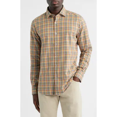 Scott Barber Canclini Regular Fit Plaid Cotton Button-up Shirt In Brown
