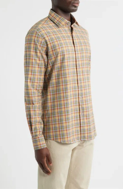 Scott Barber Canclini Regular Fit Plaid Cotton Button-up Shirt In Brown