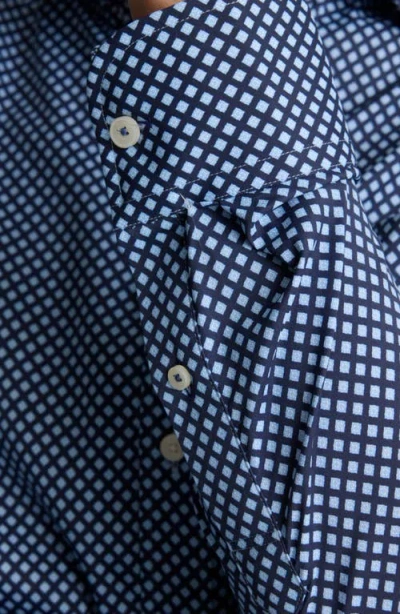 Untuckit Marshall Geo Print Performance Button-up Shirt In Blue