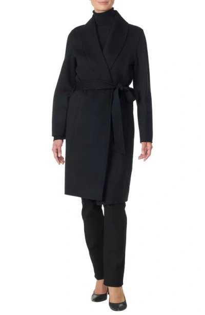 Sofia Cashmere Double Face Wool & Cashmere Wrap Coat In Black