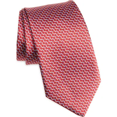 David Donahue Geometric Pattern Silk Jacquard Tie In Red