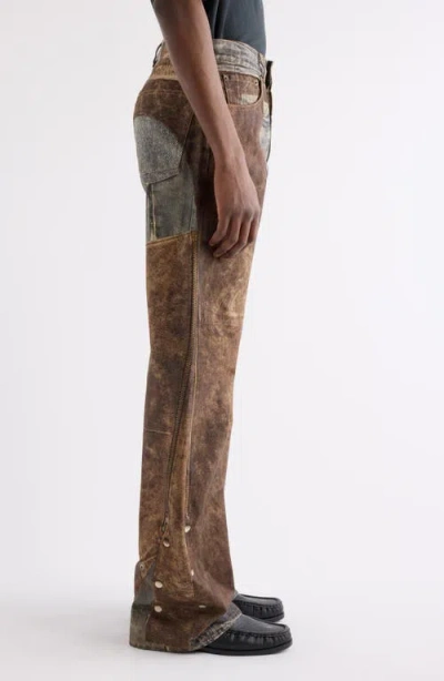 Acne Studios Wide Leg Patchwork Jeans With Button And Loops In Brown