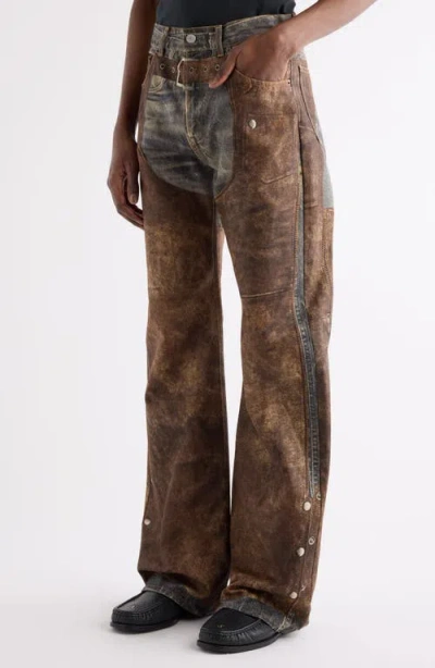 Acne Studios Wide Leg Patchwork Jeans With Button And Loops In Brown