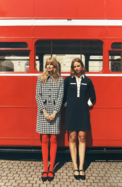 Boden Contrast Placket Long Sleeve Ponte Knit Shirtdress In Black