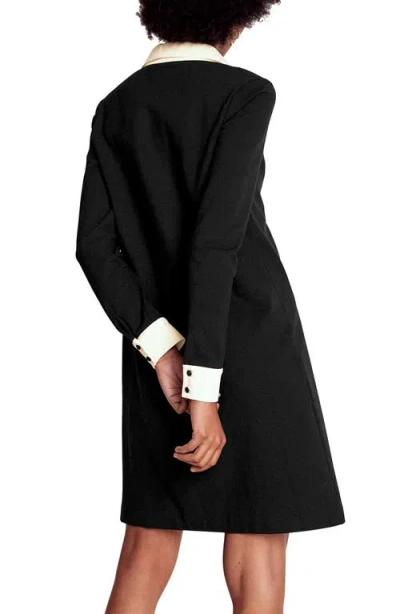 Boden Contrast Placket Long Sleeve Ponte Knit Shirtdress In Black