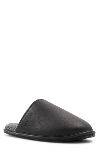 Brooks Brothers Shearling Lined Leather Slippers Shoes In Black