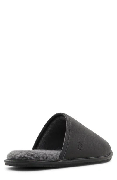 Brooks Brothers Shearling Lined Leather Slippers Shoes In Black