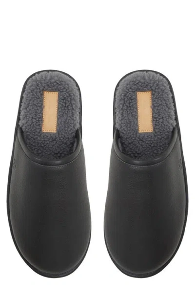 Brooks Brothers Shearling Lined Leather Slippers Shoes In Black