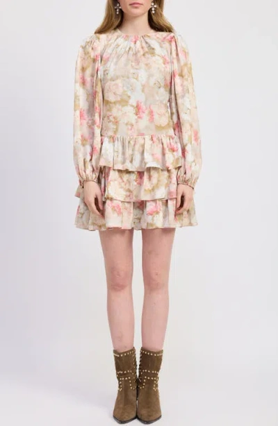 Jacquie The Label Mackenzie Long Sleeve Tiered Minidress In Multi