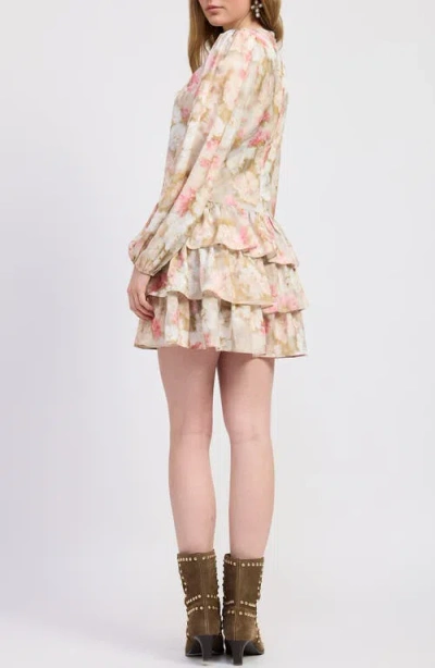 Jacquie The Label Mackenzie Long Sleeve Tiered Minidress In Multi